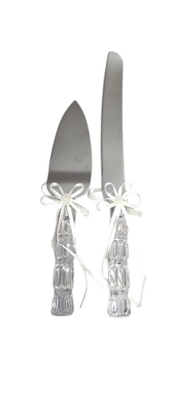 Cake Knife &amp; Server Set Pearls/Bow Crystal/Ivory