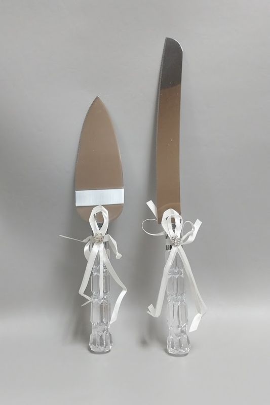 Cake Knife &amp; Server Set w/Bow Crystal/Ivory
