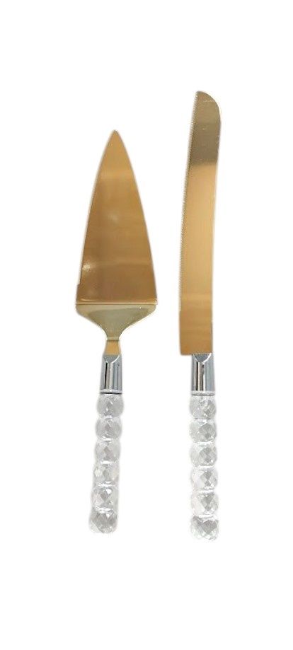 Cake Knife &amp; Server Set Gold/Clear