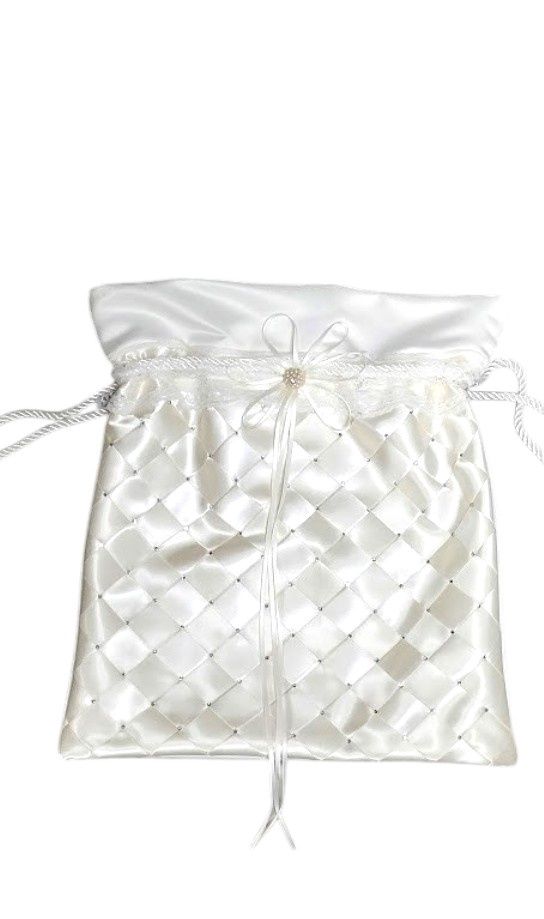 12.5&quot;x13&quot; Money Bag w/Lace/Rhinestones Ivory
