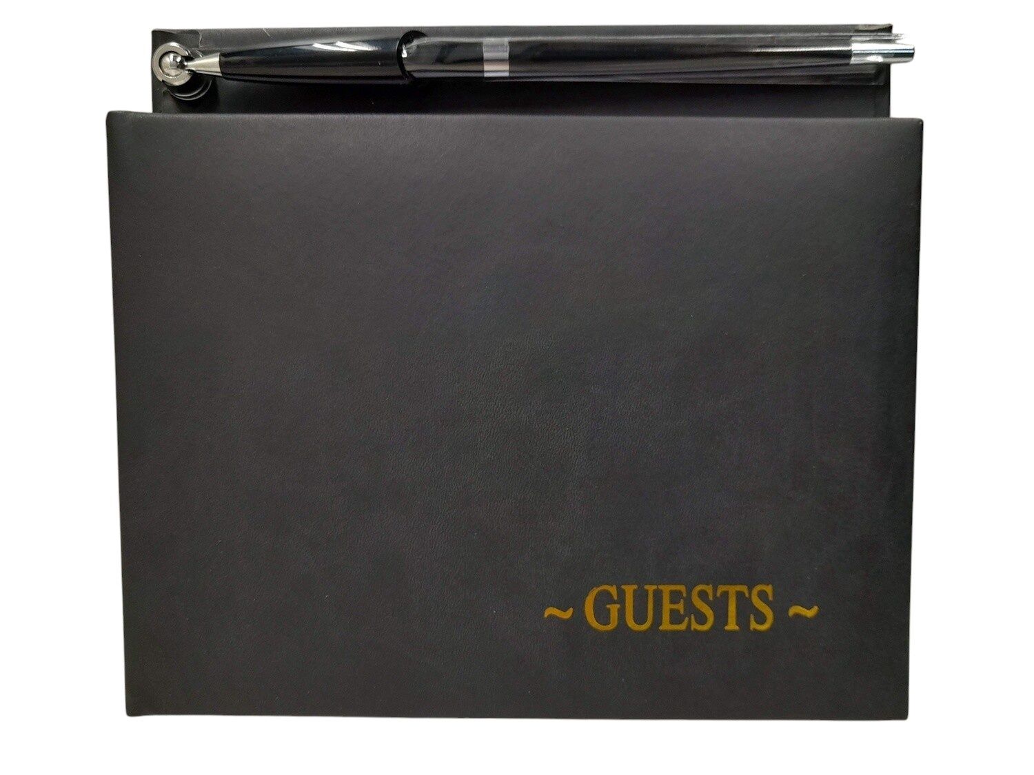 8.5&quot;x7.5&quot; Guest Book w/Pen Black/Gold