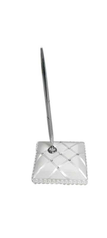 Pen Set w/Satin Base & Rhinestones White/Silver Pen Set w/Satin Base & Rhinestones White/Silver