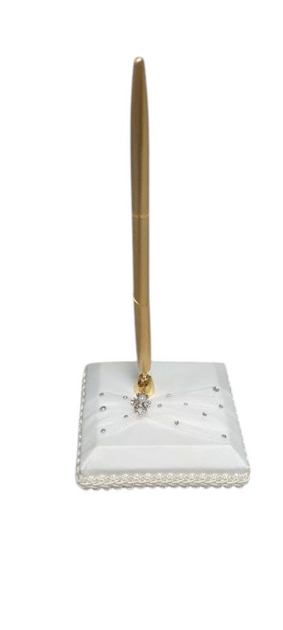 Pen Set w/Pearls/Rhinestones White/Gold