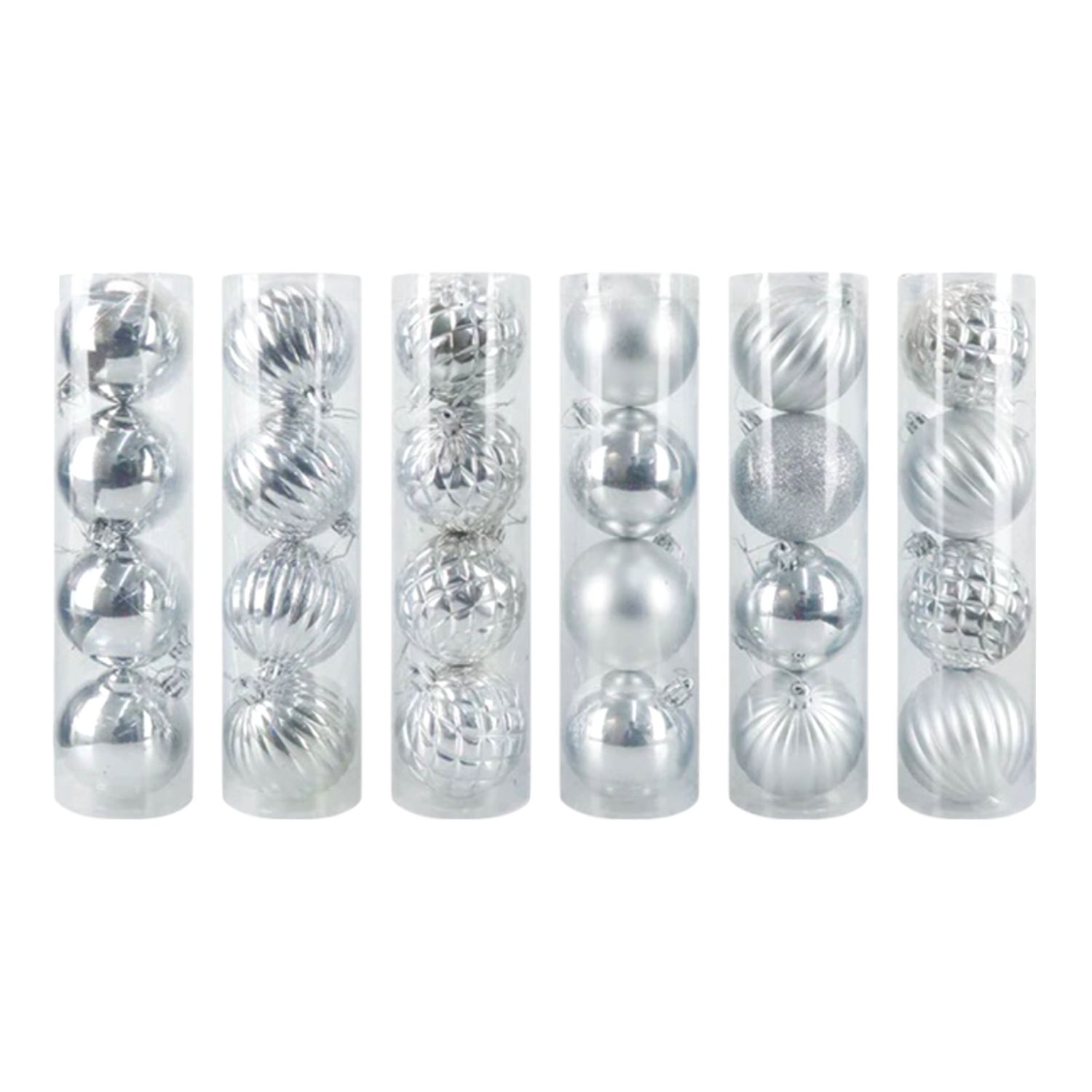 4pc 70mm Ball Ornaments Silver Assorted (Plastic)