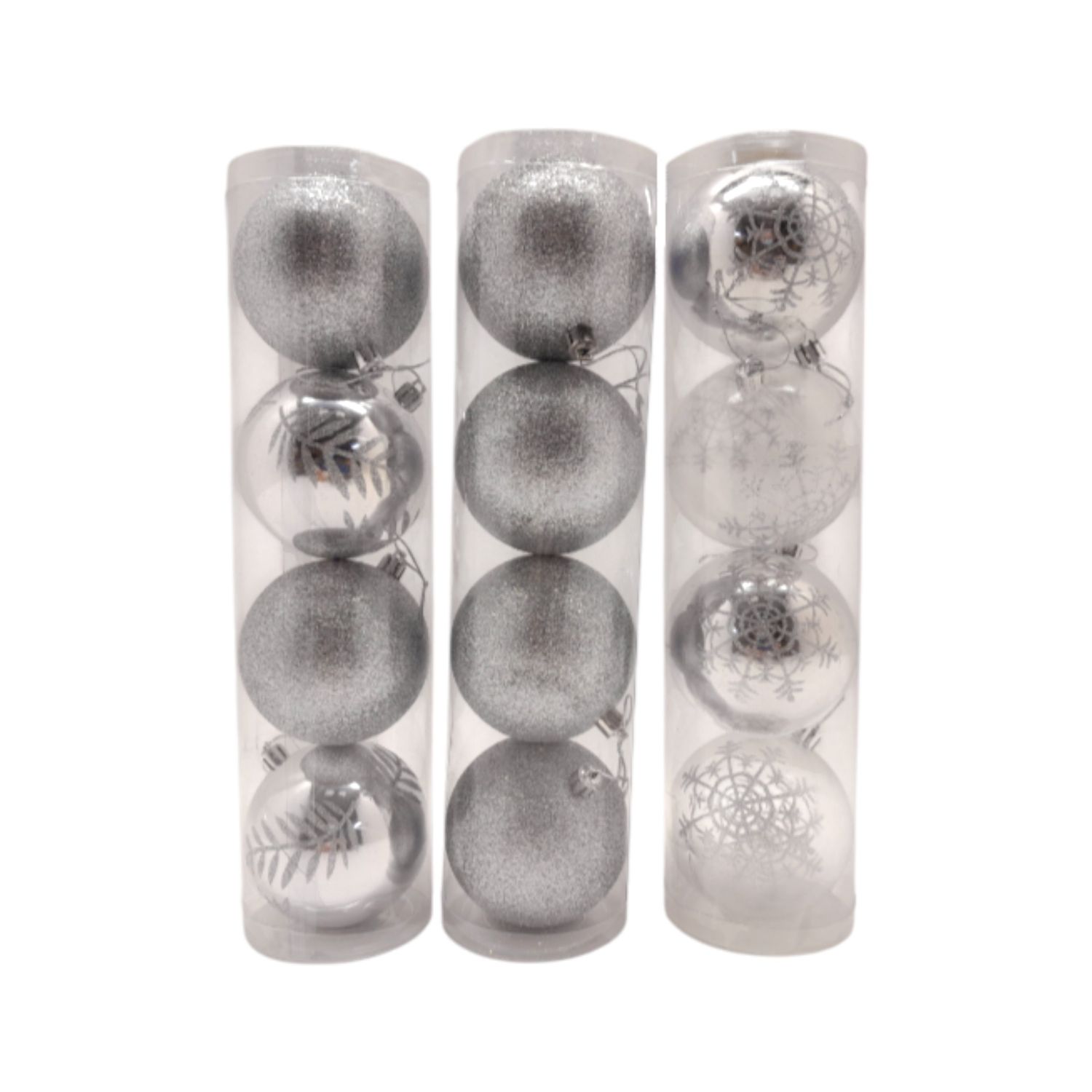 4pc 80mm Ball Ornaments Silver Assorted (Plastic)