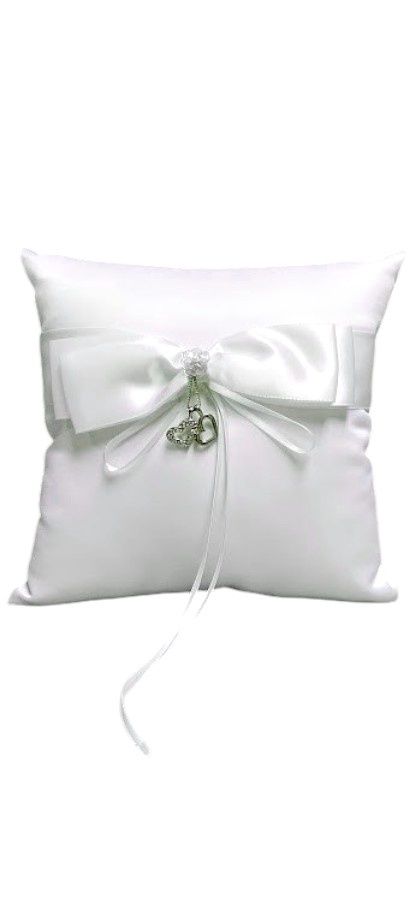 7.5&quot; Ring Pillow w/Hearts White