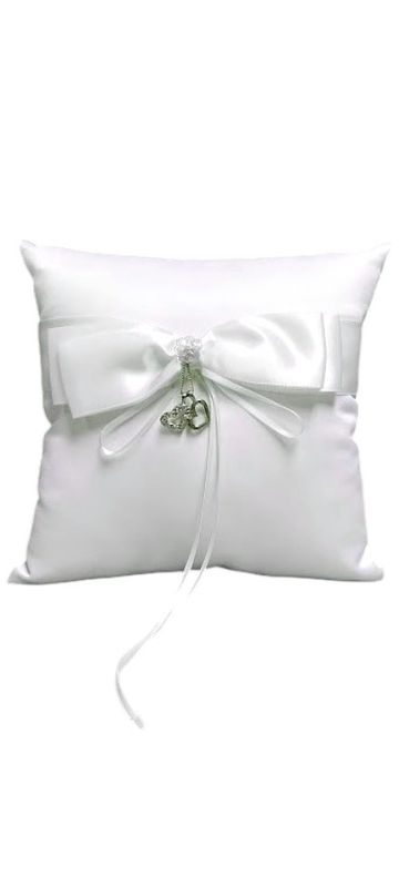 7.5&quot; Ring Pillow w/Hearts White