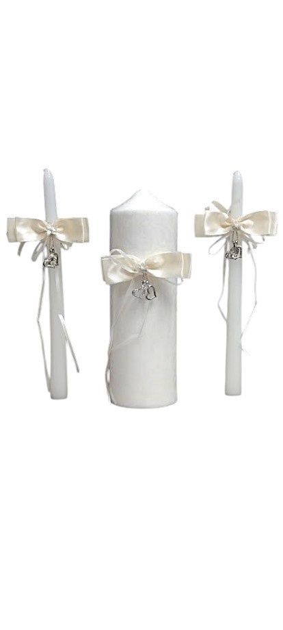 Unity Candle Set w/Hearts Ivory