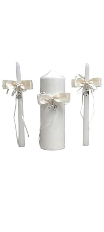 Unity Candle Set w/Hearts Ivory