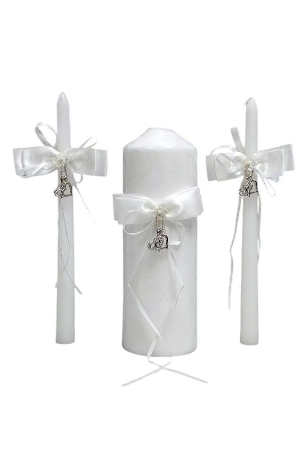 Unity Candle Set w/Hearts White