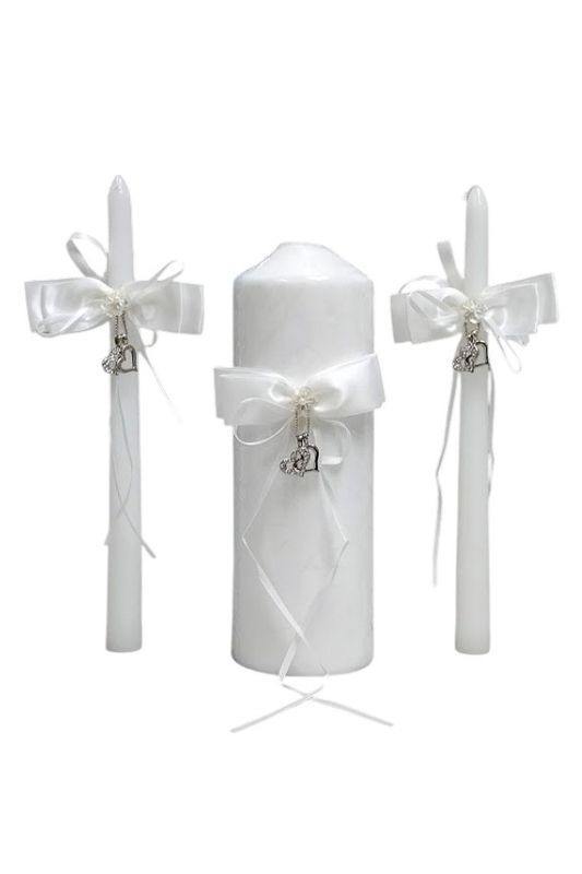 Unity Candle Set w/Hearts White