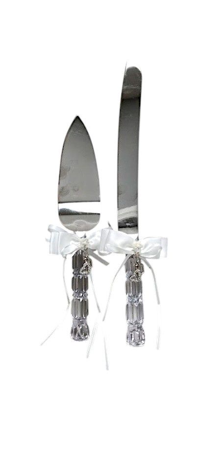 Cake Knife &amp; Server Set Hearts White