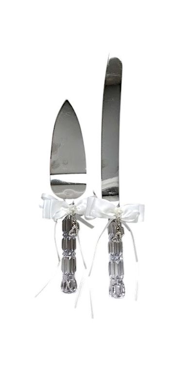 Cake Knife &amp; Server Set Hearts White