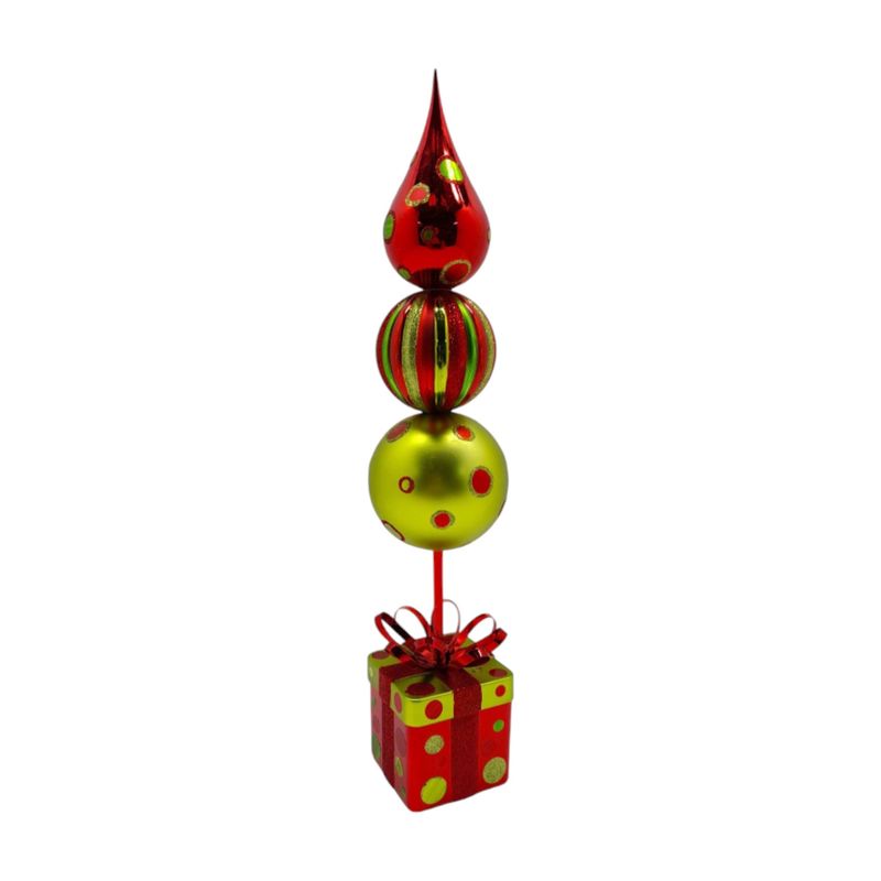 4&quot;x23&quot; Glitter Package Tree w/Polka Dots &amp; Stripes Red/Lime