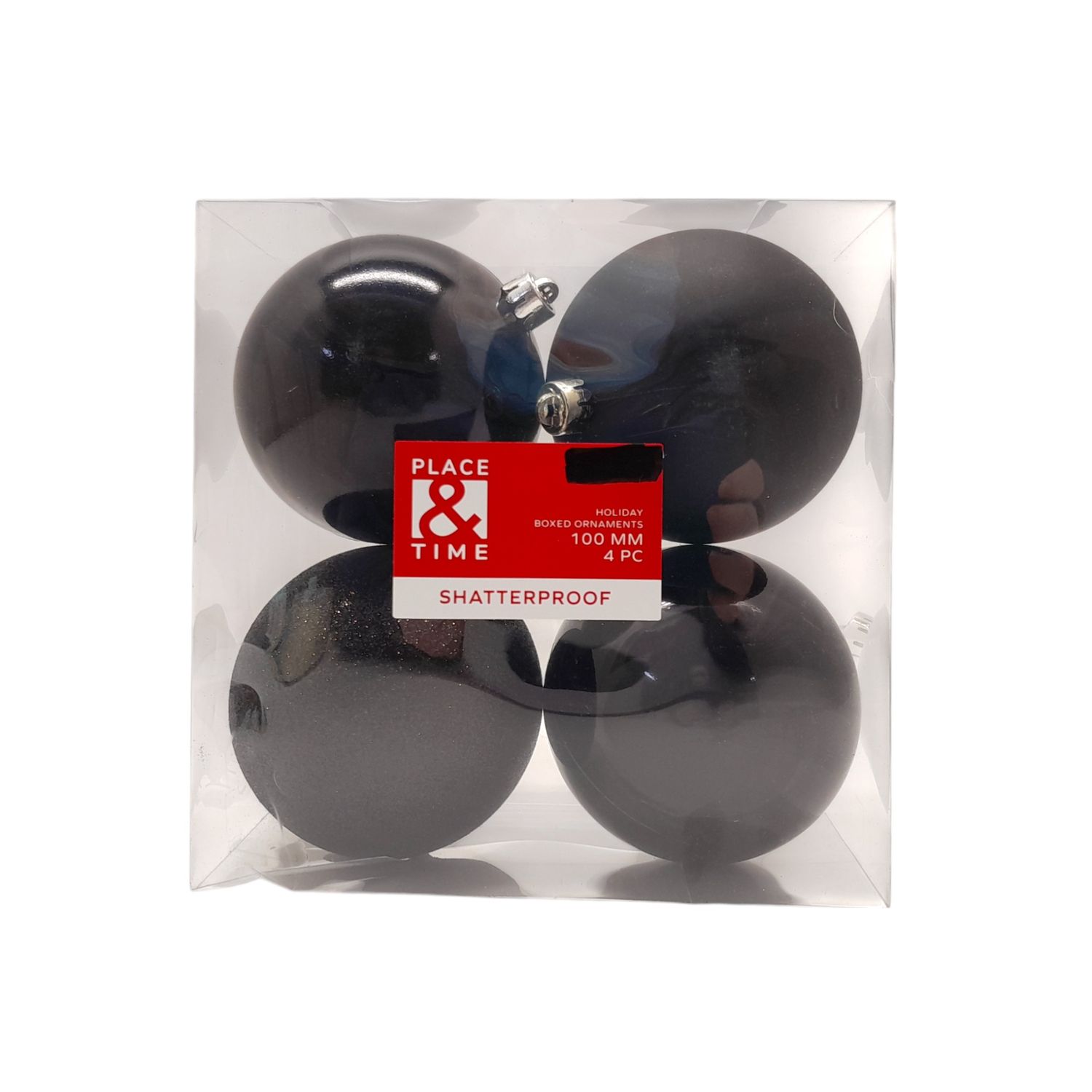 4pc 100mm Shatterproof Ball Ornaments Black (Plastic)