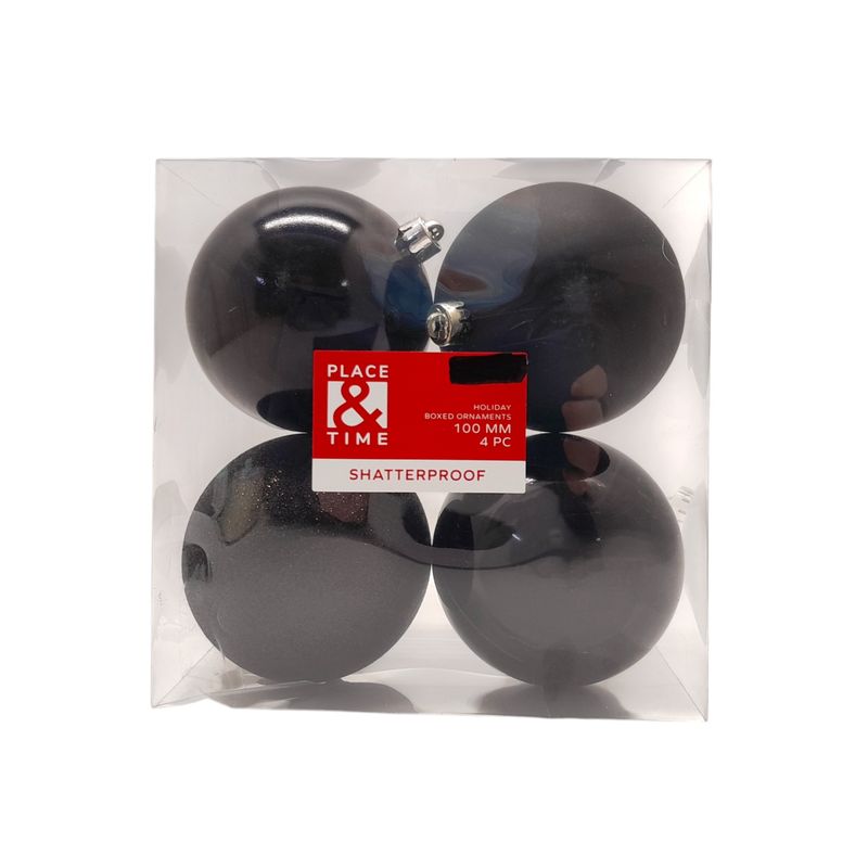 4pc 100mm Shatterproof Ball Ornaments Black (Plastic)
