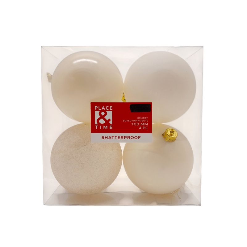 4pc 100mm Shatterproof Ball Ornaments Cream (Plastic)
