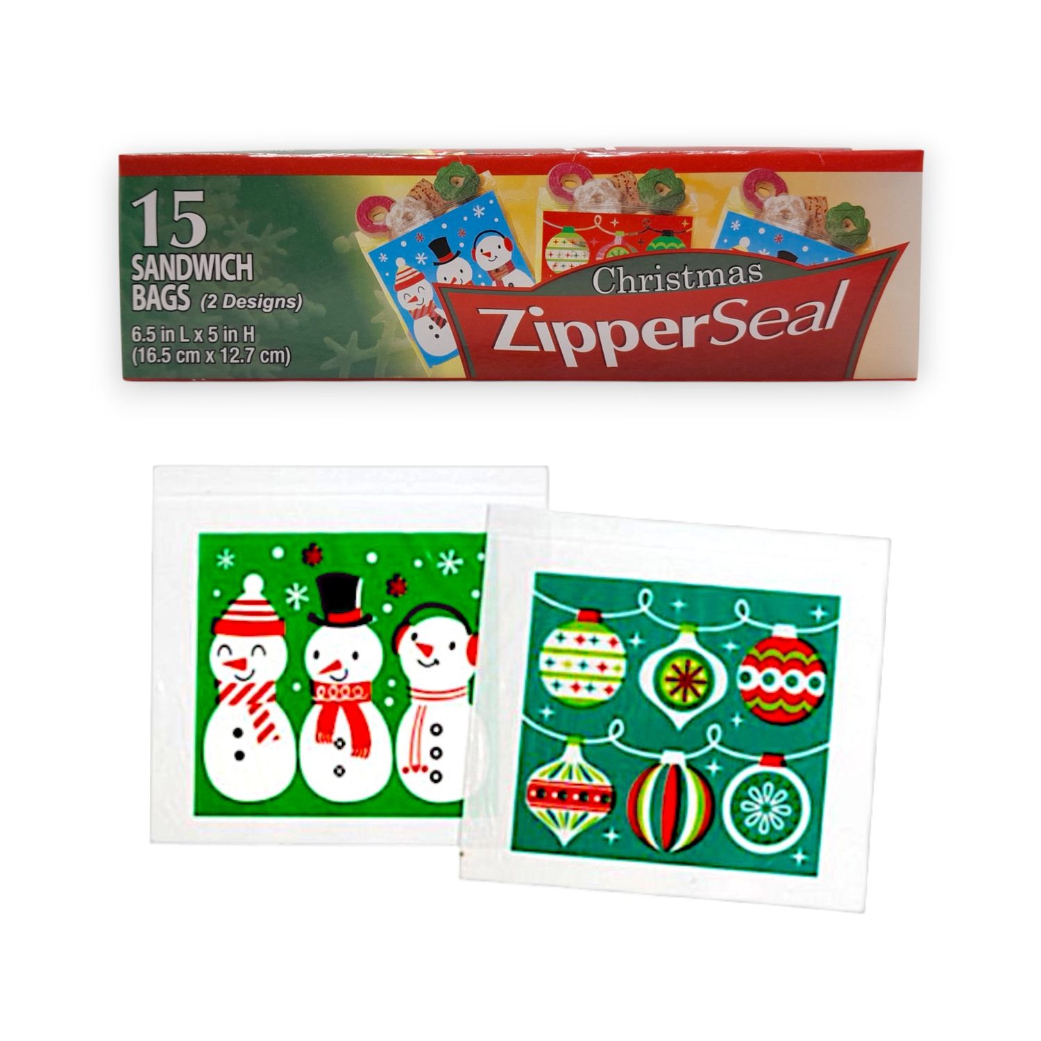 15pc 6.5"x5" Zipper Seal Christmas Sandwich Bags