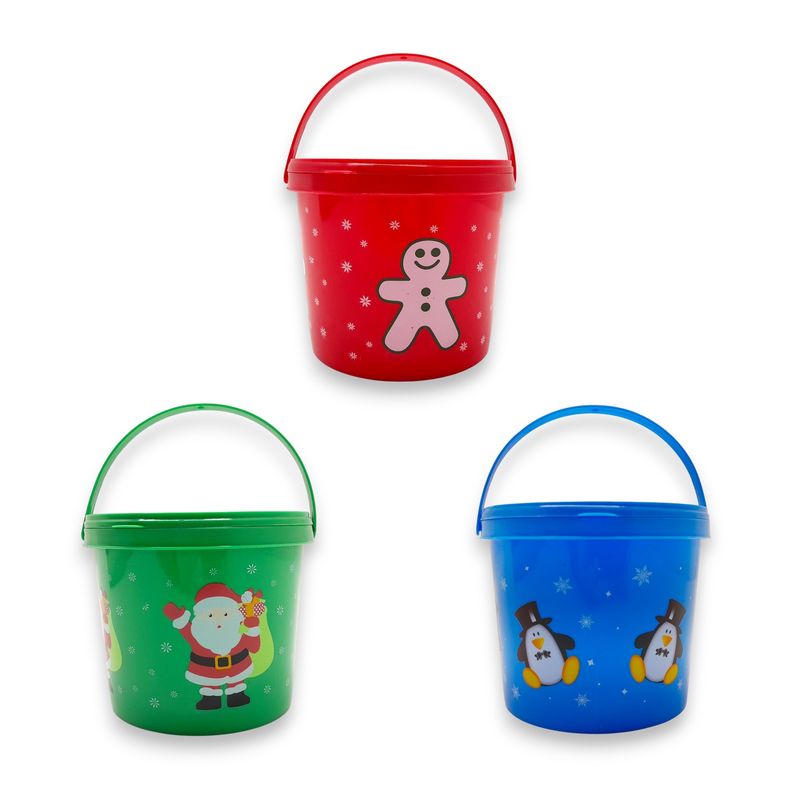 4.8"x4.8"x4" Plastic Christmas Bucket w/Lid/Handle Assorted (1 Piece)
