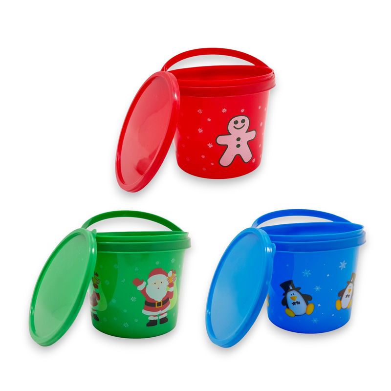 4.8"x4.8"x4" Plastic Christmas Bucket w/Lid/Handle Assorted (1 Piece)