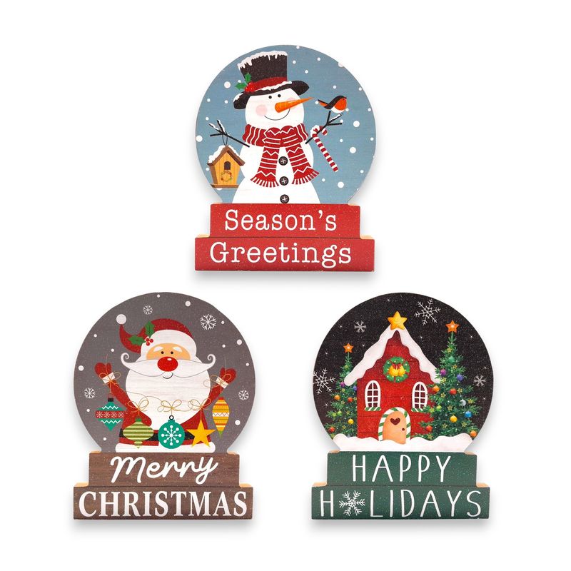 4.6&quot;x0.95&quot;x5.75&quot; MDF Christmas Globe Table Décor Assorted