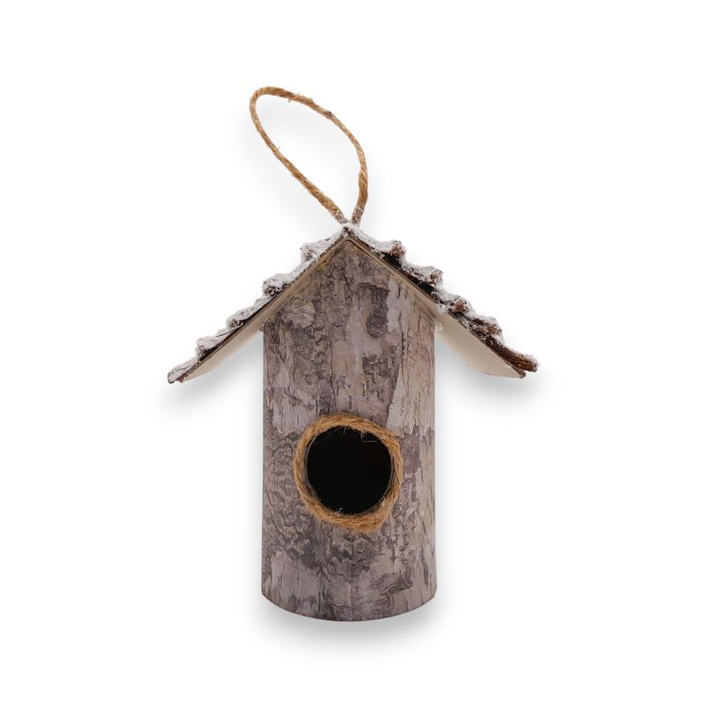 5.25&quot;x3.75&quot;x5.75&quot; Snowy Birdhouse Grey/Natural