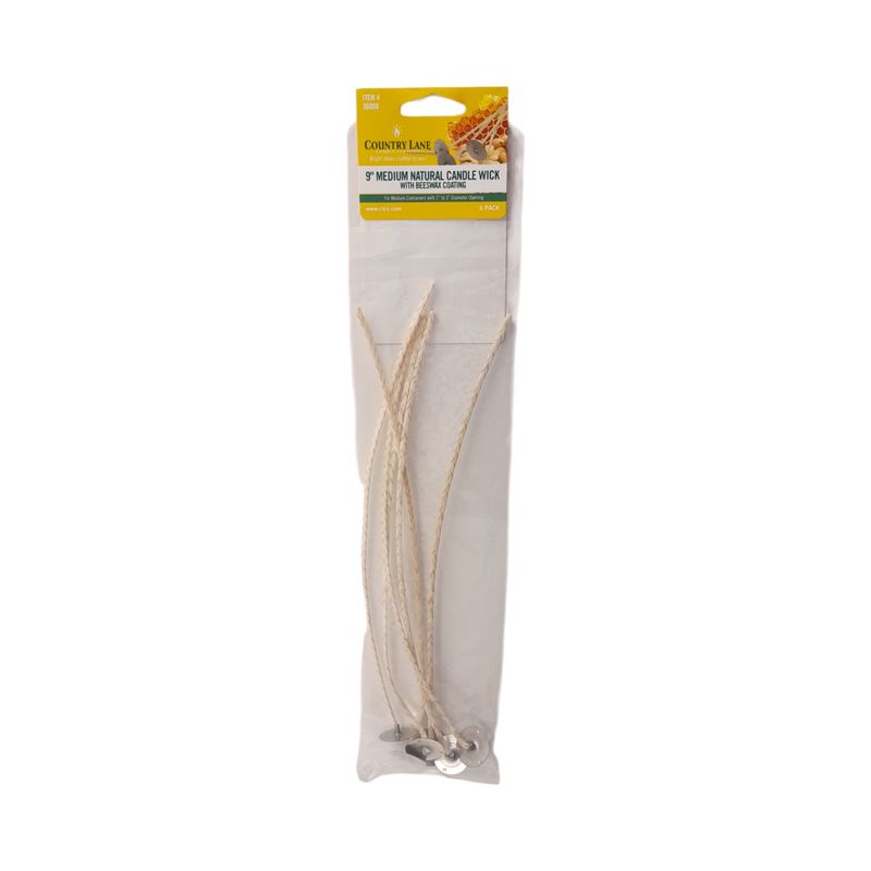 6pc 9&quot; Medium Natural Beeswax Coating Candle Wick (20x6mm)