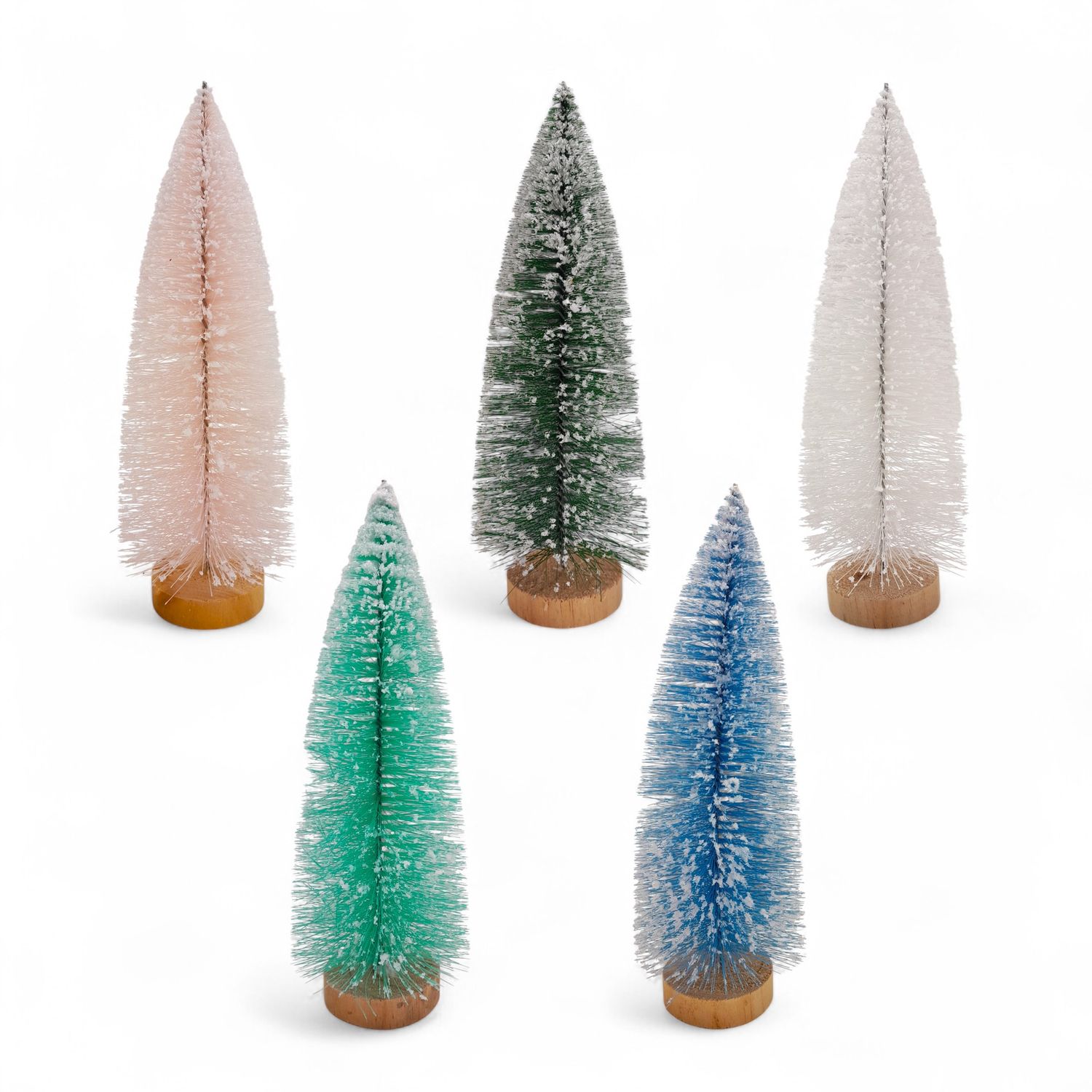 10" Snowy Bristle Brush Christmas Tree on 2.25" Wood Base Assorted