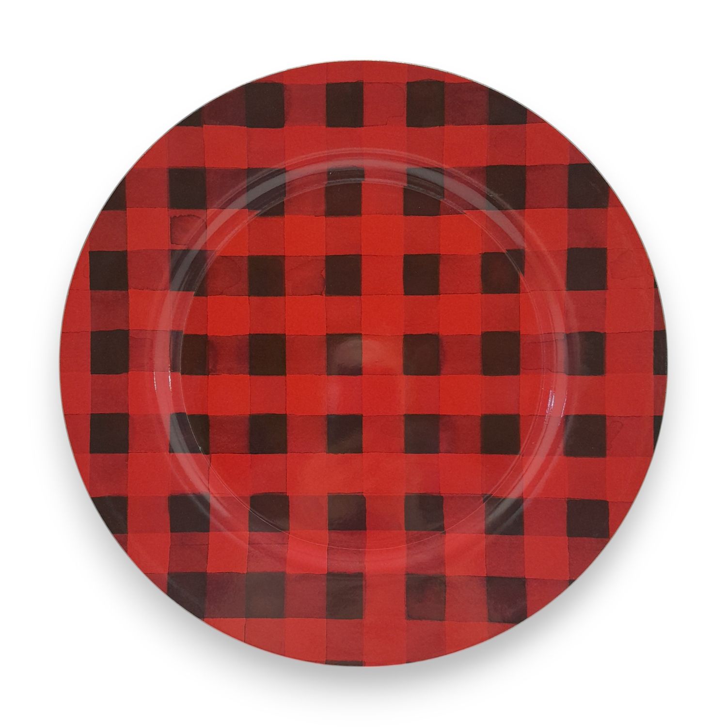 13&quot; Round Plastic Charger Plate Plaid Red/Black