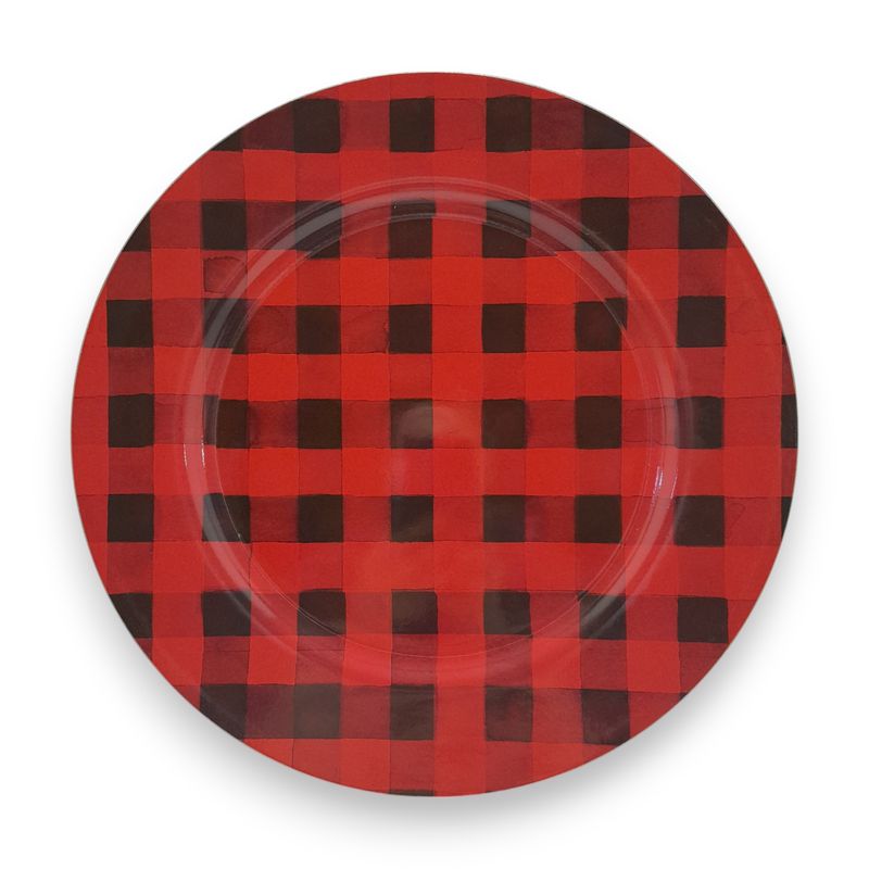 13&quot; Round Plastic Charger Plate Plaid Red/Black