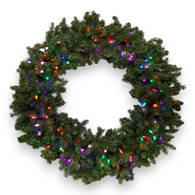 36&quot; Canadian Pine Wreath Green w/Led Lights - Multicolor