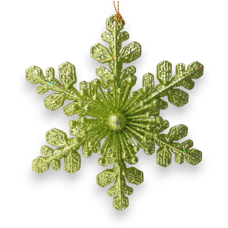 *5&quot; Plastic Glitter Snowflake Ornament Lime Green