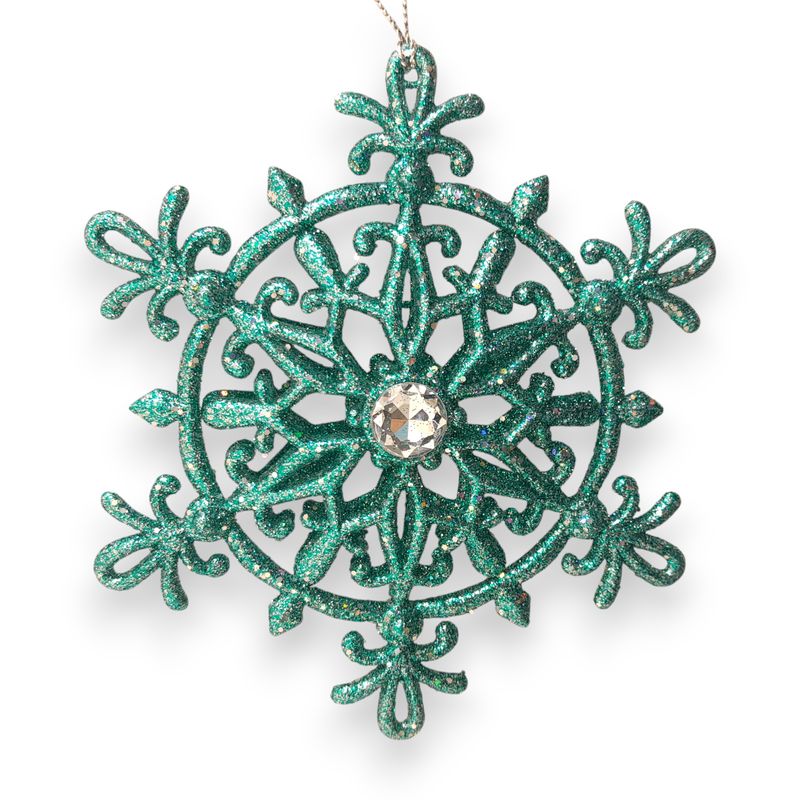 *5.5&quot; Plastic Glitter Snowflake Ornament Teal/Silver