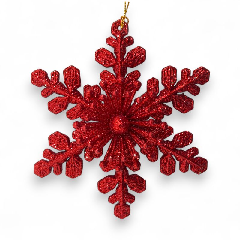 *5&quot; Plastic Glitter Snowflake Ornament Red
