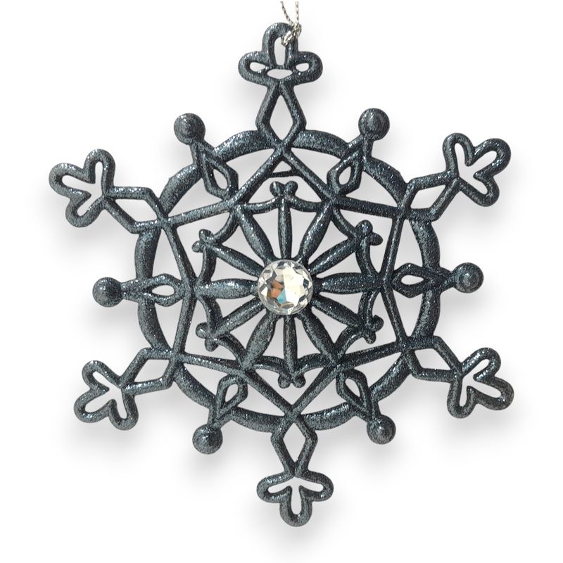 *5.5&quot; Plastic Glitter Snowflake Ornament Dark Blue