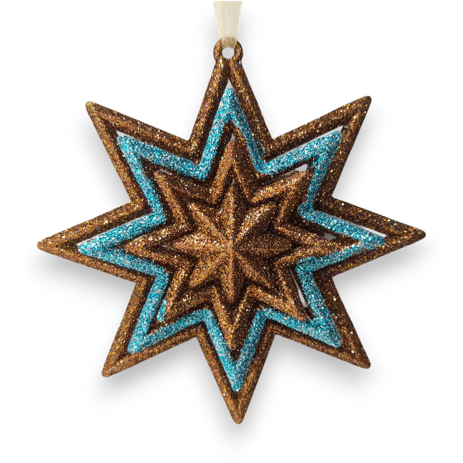 *4.25&quot; Glitter Star Ornament Brown/Teal (Plastic)
