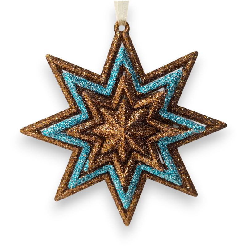 *4.25&quot; Glitter Star Ornament Brown/Teal (Plastic)