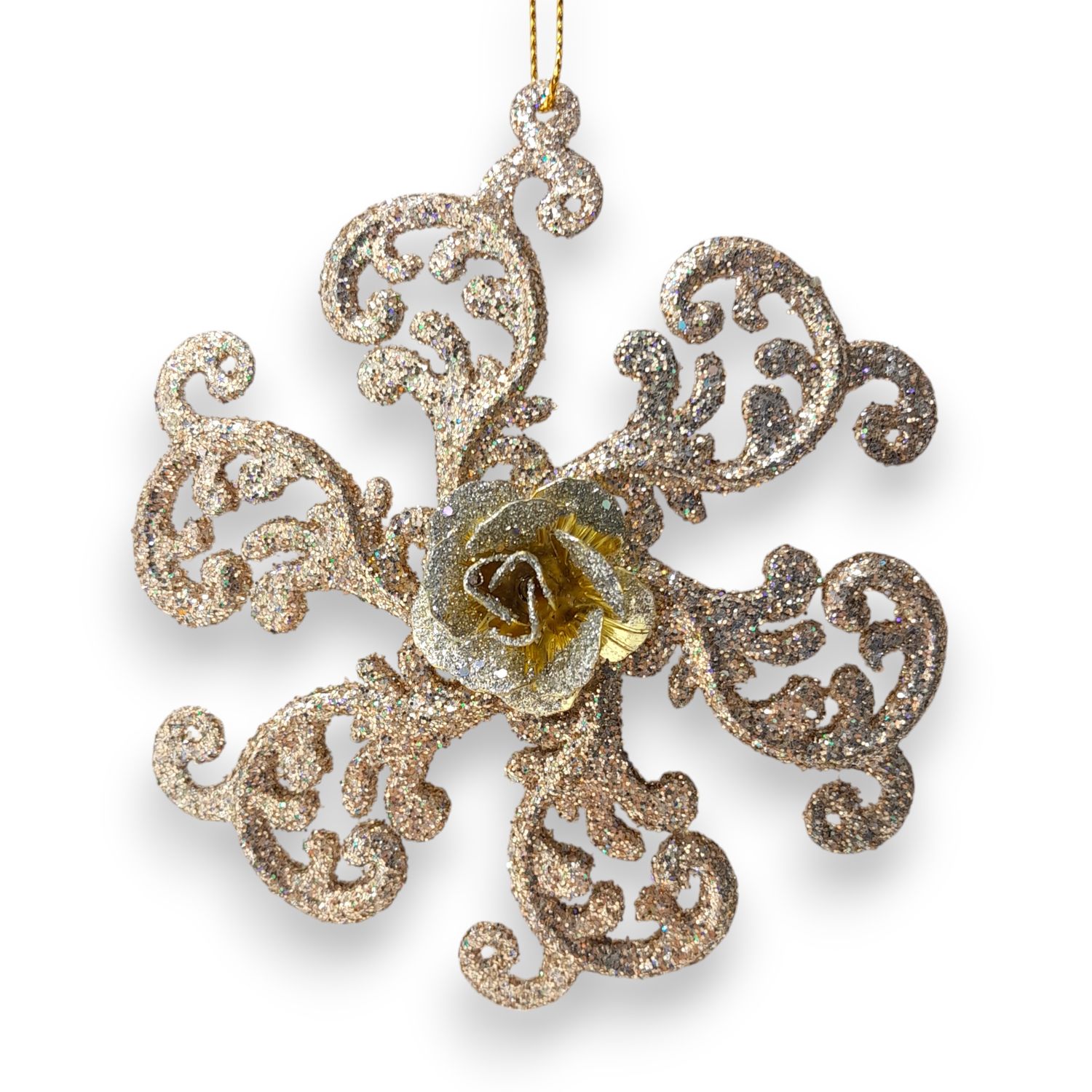 *3.75&quot; Glitter Flower Ornament Champagne/Gold (Plastic)