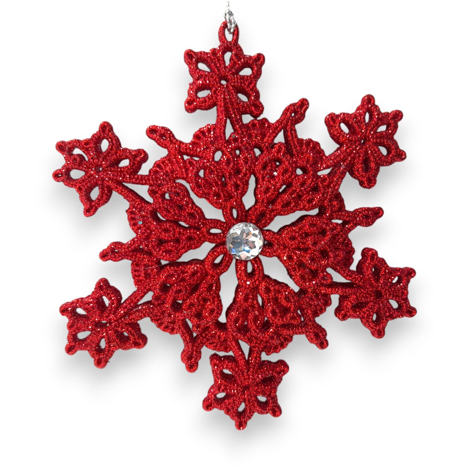 *4.5&quot; Glitter Snowflake Ornament Red (Plastic)
