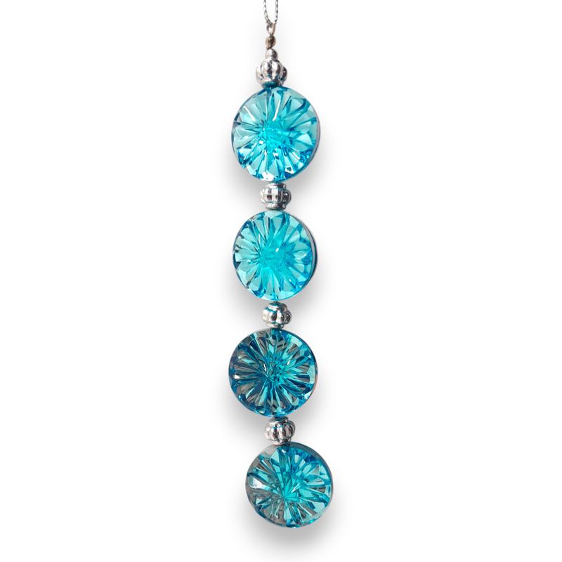 *6&quot; Plastic Round Crystal Ornament Teal/Silver