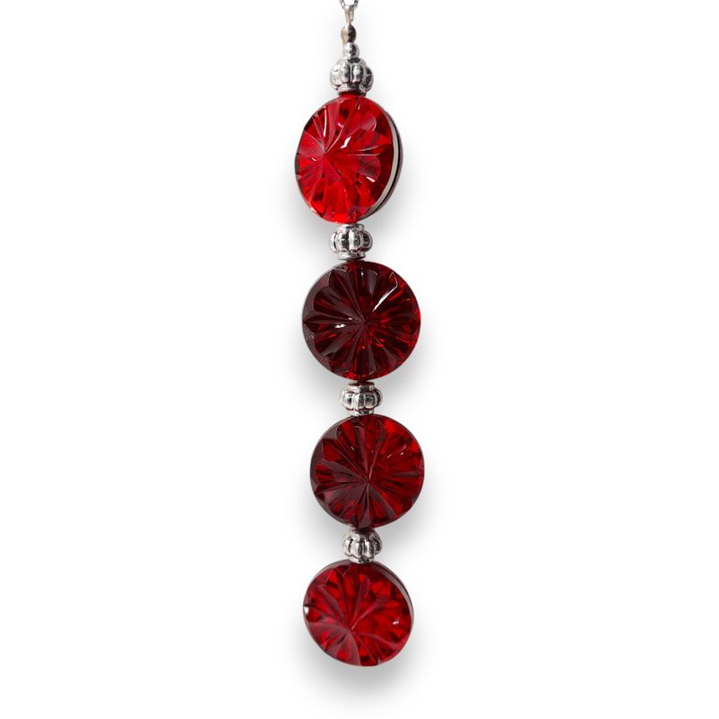 *6&quot; Plastic Round Crystal Ornament Red/Silver