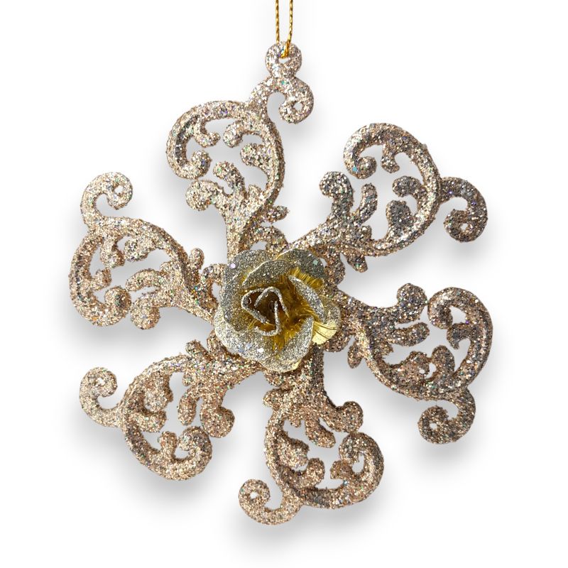 *3.75&quot; Glitter Flower Ornament Champagne/Gold (Plastic)