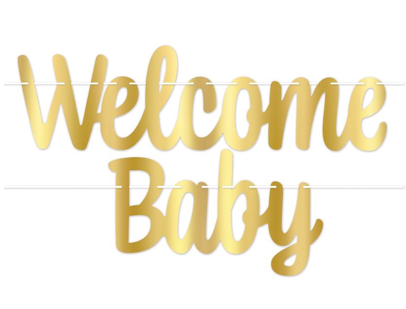 7&quot;x4&#39; Foil Welcome Baby Streamer Gold