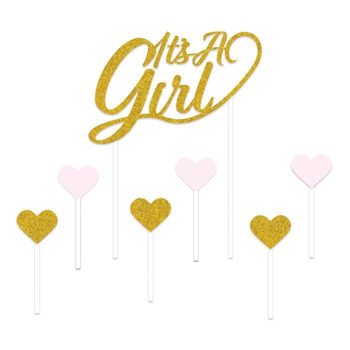 4.5&quot;x6.75&quot; It&#39;s a Girl Glitter Cake Topper Gold