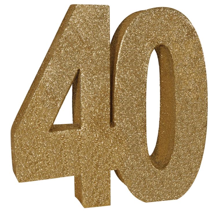 8"x8"x1" "40" 3-D Glittered Centerpiece Gold 8"x8"x1" "40" 3-D Glittered Centerpiece Gold