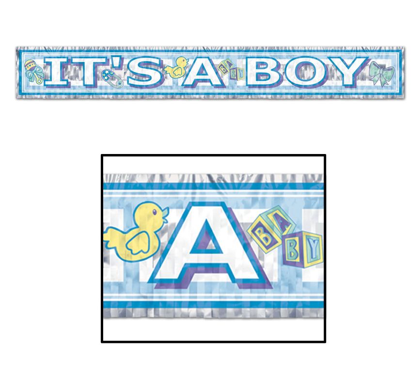 8&quot;x5&#39; Metallic Fringe It&#39;s a Boy Banner Blue