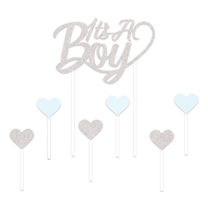 4.75&quot;x6.75&quot; It&#39;s a Boy Glitter Cake Topper Silver