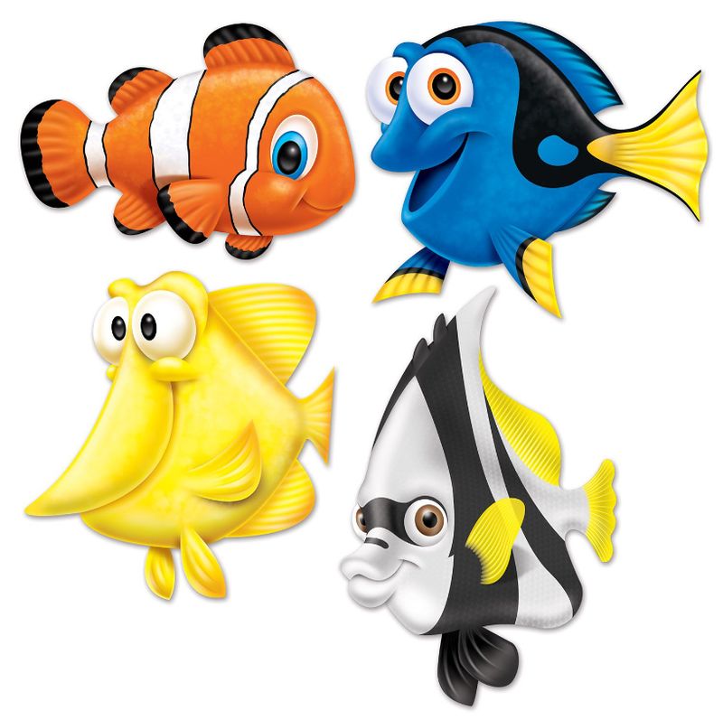 4pc 14.5&quot;-17&quot; Double Sided Under The Sea Fish Cutouts