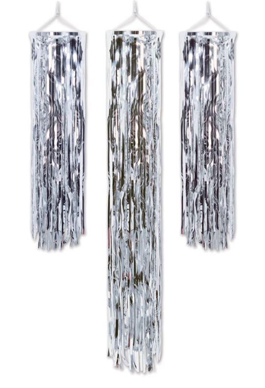 3pc 29.5&quot; &amp; 4.54&quot; Metallic Fringe Columns Silver