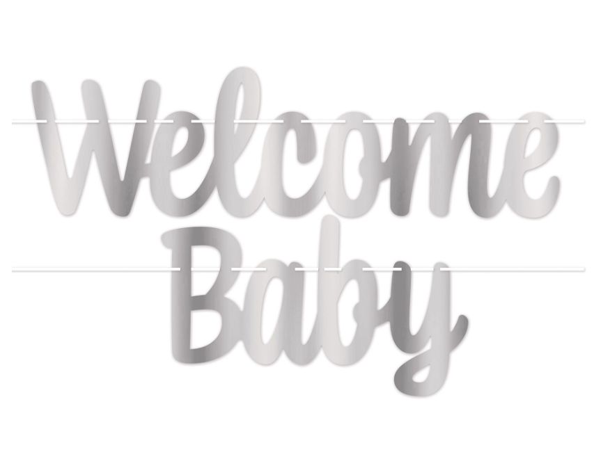 7&quot;x4&#39; Foil Welcome Baby Streamer Silver